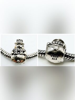 Authentic Pandora Retired Snowman Christmas Charm Sterling Silver S925 ALE